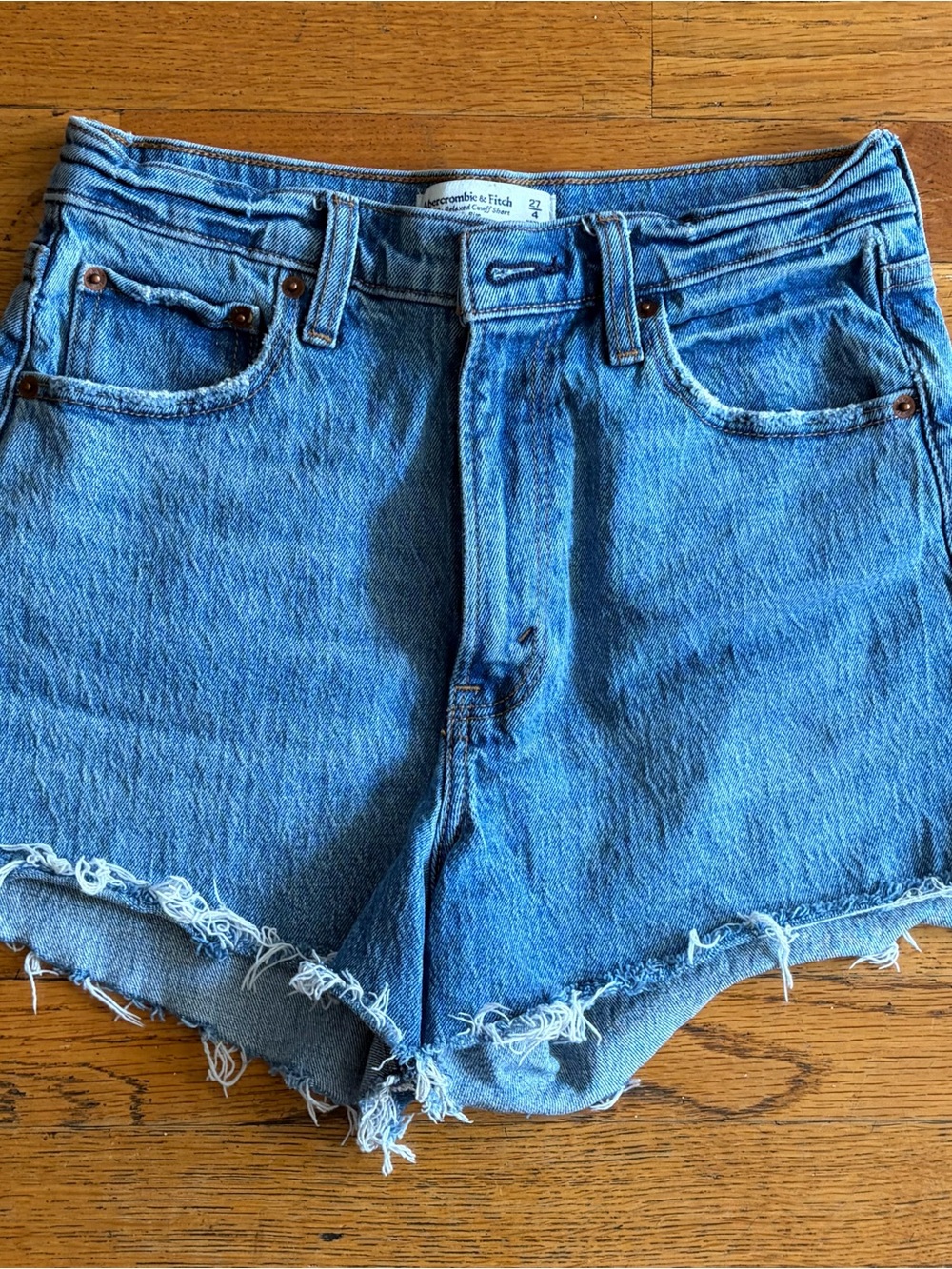 Abercrombie & Fitch Light Blue High-Rise Frayed Hem Denim Shorts